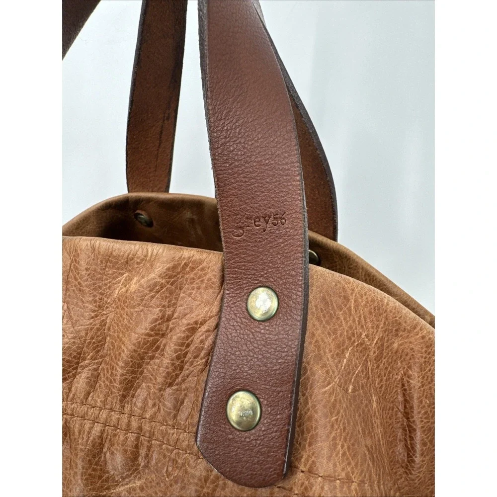 Grey 56 Leather Oversized Hobo Crossbody Bag Brown Solid Brass Hardware